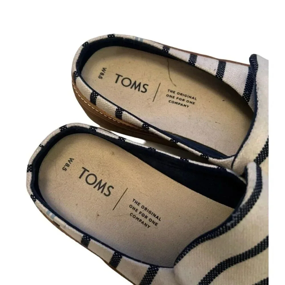 Toms Sunrise Riviera Slip-On Slide On Blue Stripe Size 8.5 Rubber Sole Canvas